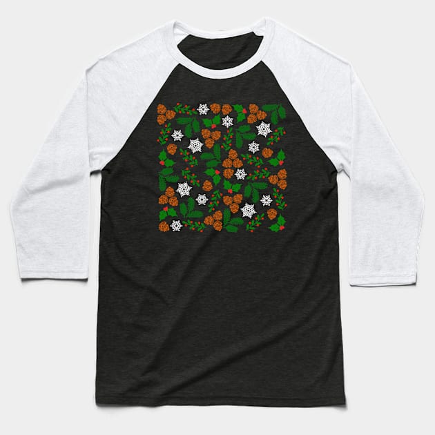 Pine Tree Branches and pinecone Pattern winter decorative design gift Baseball T-Shirt by CuTeGirL21